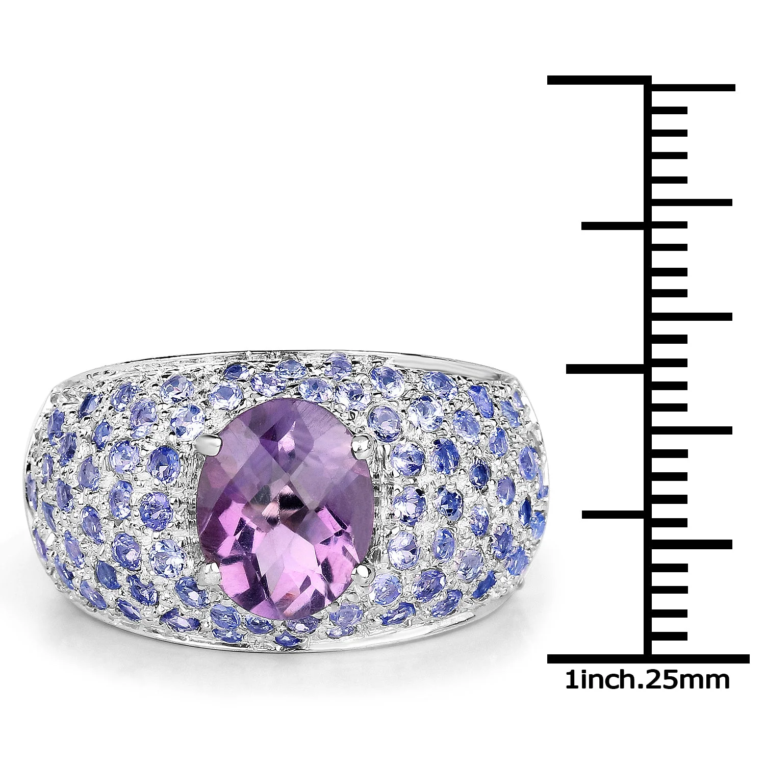 4.21 Carat Genuine Amethyst and Tanzanite .925 Sterling Silver Ring - Image 3