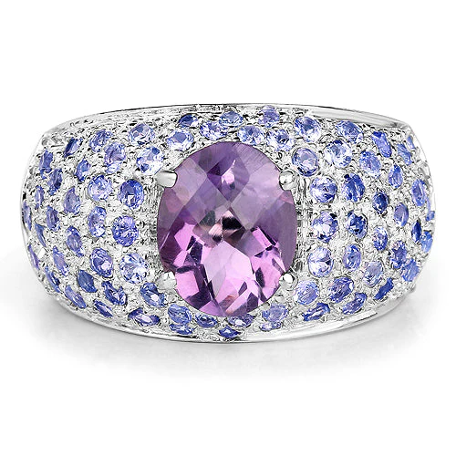 4.21 Carat Genuine Amethyst and Tanzanite .925 Sterling Silver Ring - Image 8