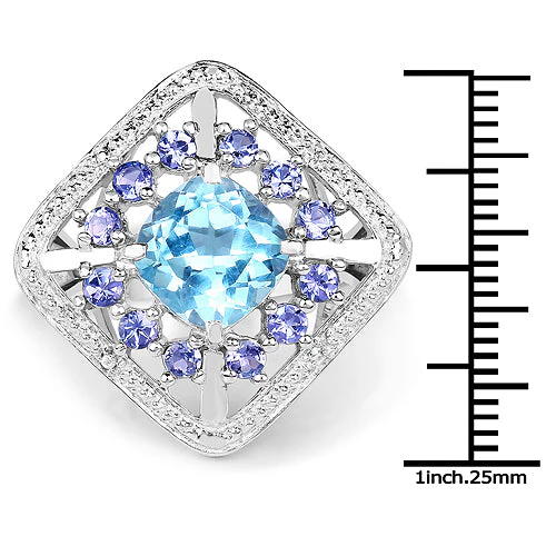 4.24 Carat Genuine Blue Topaz and Tanzanite .925 Sterling Silver Ring - Image 7