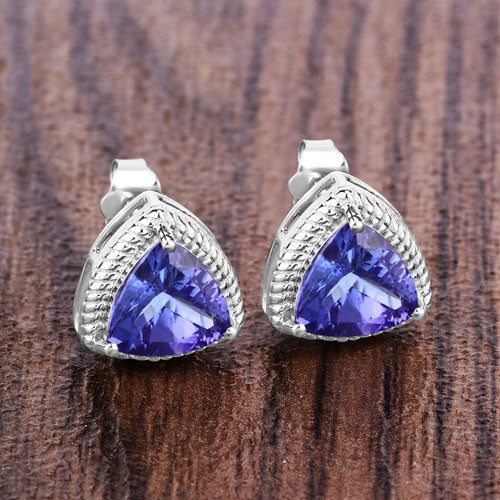 4.24 Carat Genuine Tanzanite 14K White Gold Earrings - Image 5