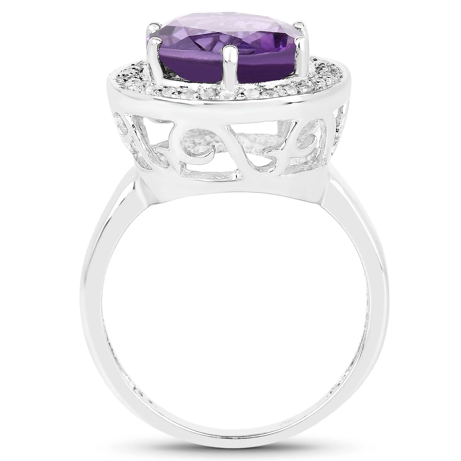 4.27 Carat Genuine Amethyst and White Topaz .925 Sterling Silver Ring - Image 2