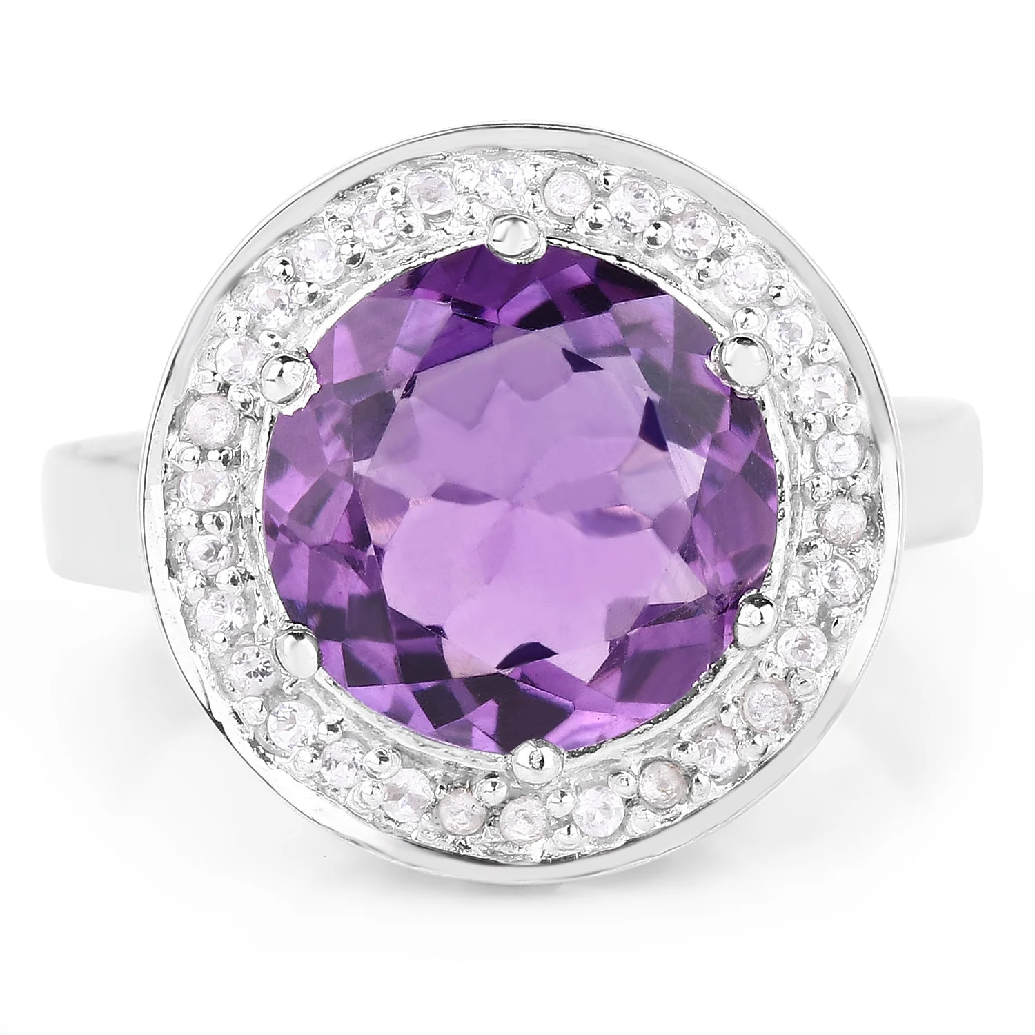 4.27 Carat Genuine Amethyst and White Topaz .925 Sterling Silver Ring - Image 3