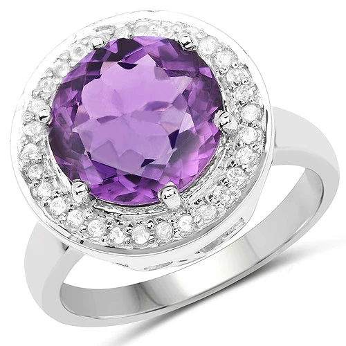 4.27 Carat Genuine Amethyst and White Topaz .925 Sterling Silver Ring - Image 4