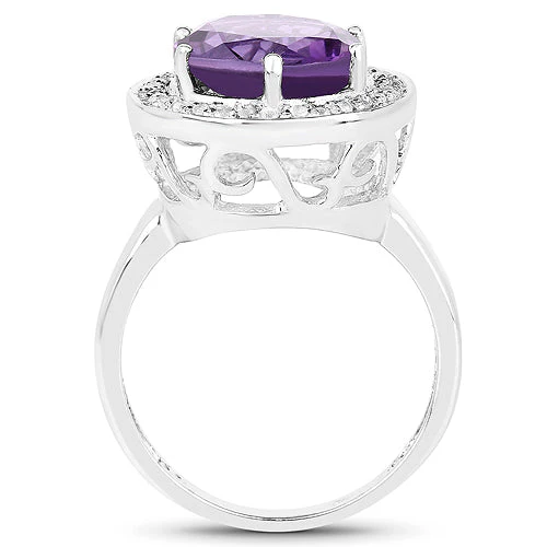 4.27 Carat Genuine Amethyst and White Topaz .925 Sterling Silver Ring - Image 5