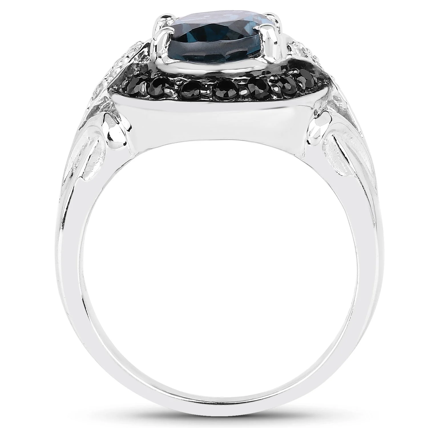 4.27 Carat Genuine London Blue Topaz, Black Spinel & White Topaz .925 Sterling Silver Ring - Image 2
