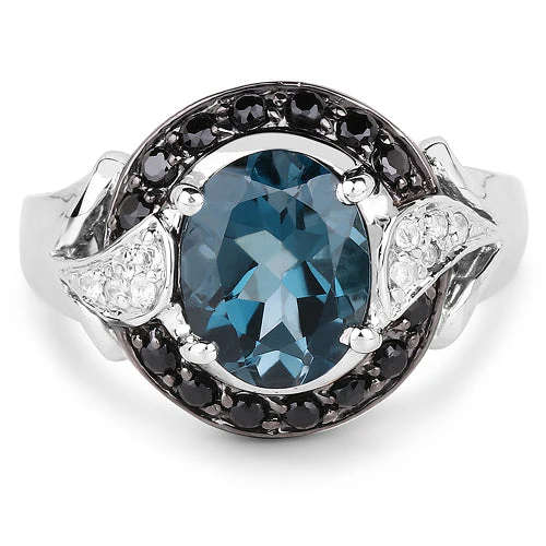 4.27 Carat Genuine London Blue Topaz, Black Spinel & White Topaz .925 Sterling Silver Ring - Image 6