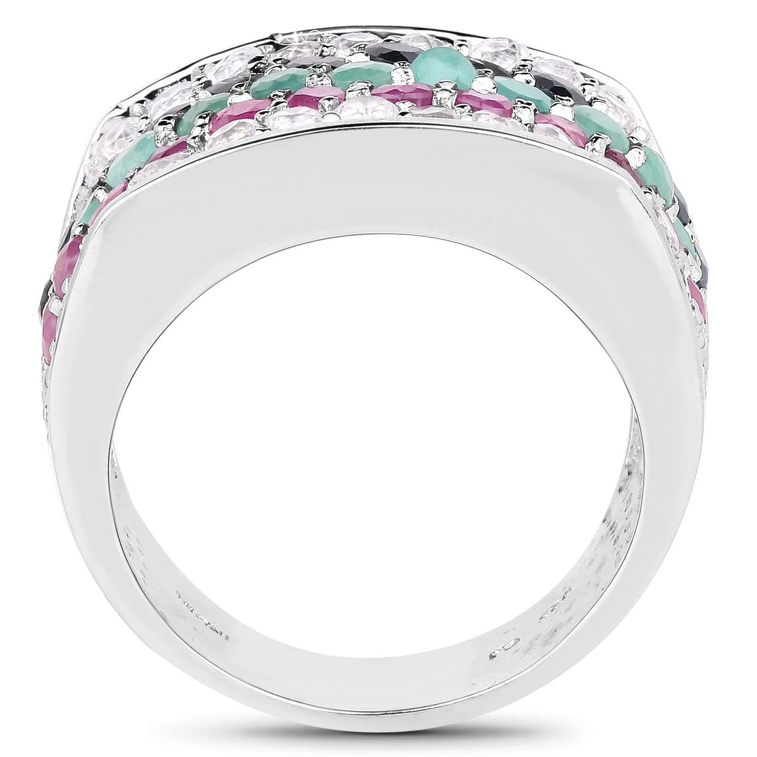 4.28 Carat Genuine Multi Stone .925 Sterling Silver Ring - Image 2