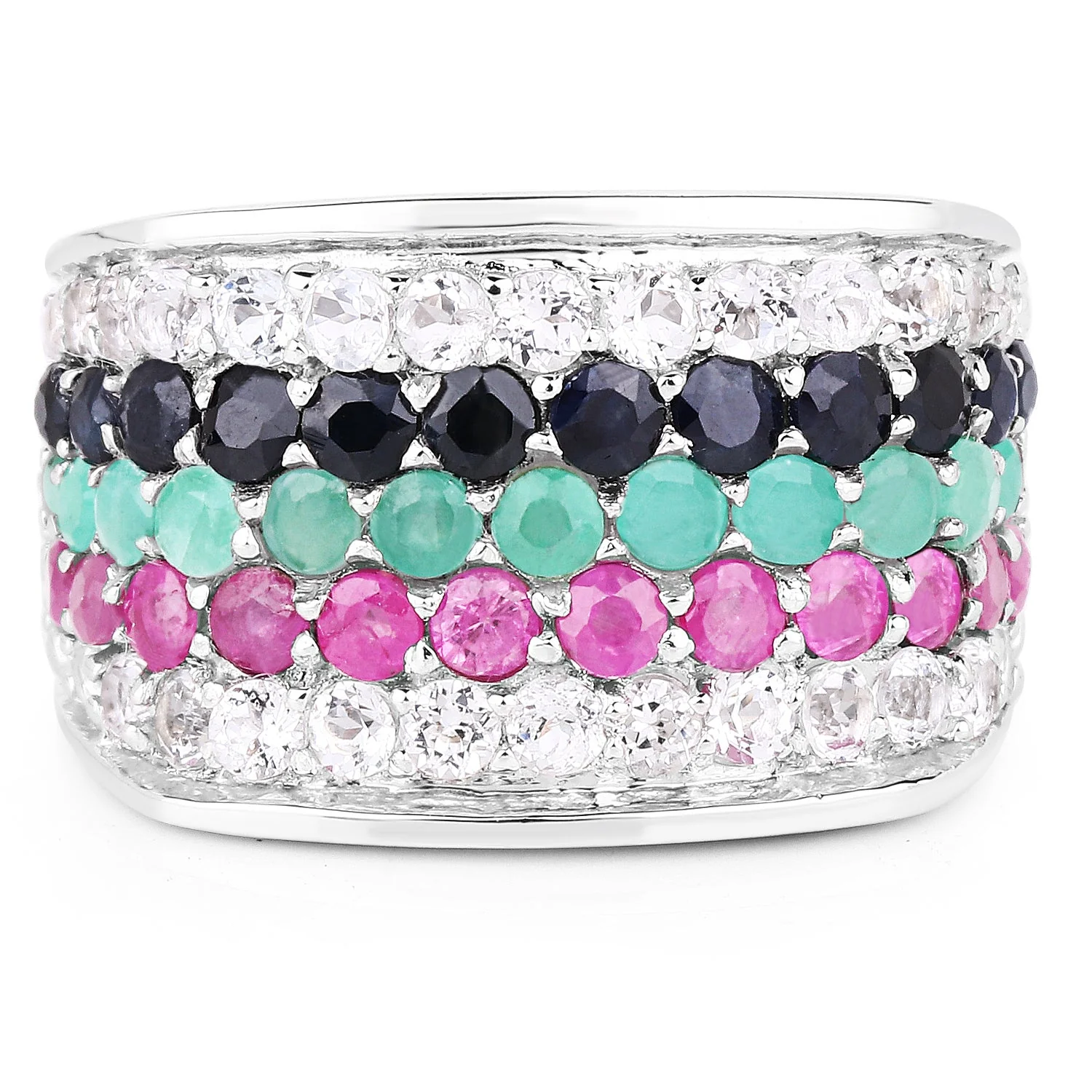 4.28 Carat Genuine Multi Stone .925 Sterling Silver Ring - Image 3