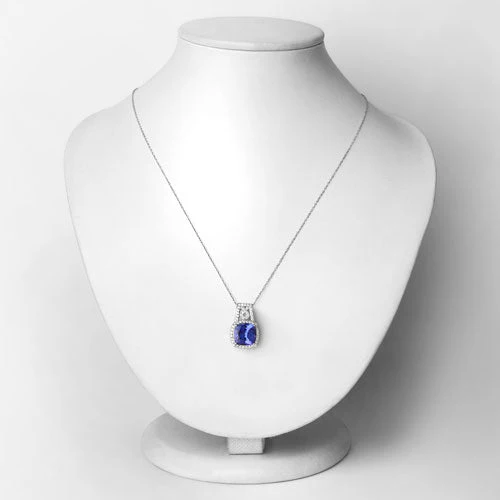 4.30 Carat Genuine Tanzanite and White Diamond 14K White Gold Pendant - Image 2