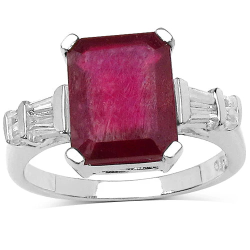 4.30 ct. t.w. Glass Filled Ruby and White Topaz Ring in Sterling Silver - Image 4