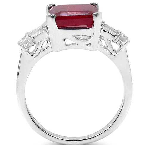 4.30 ct. t.w. Glass Filled Ruby and White Topaz Ring in Sterling Silver - Image 5