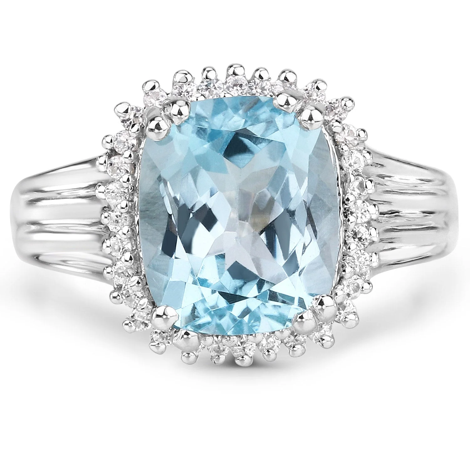 4.32 Carat Genuine Blue Topaz and White Zircon .925 Sterling Silver Ring - Image 3
