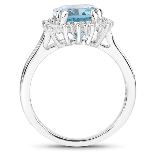 4.32 Carat Genuine Blue Topaz and White Zircon .925 Sterling Silver Ring - Image 5