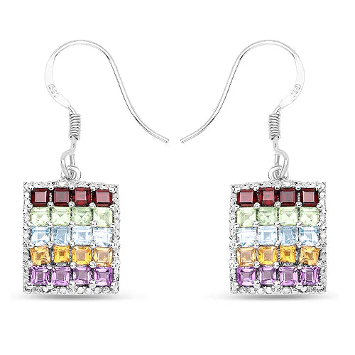4.32 Carat Genuine Multi Stones .925 Sterling Silver Earrings - Image 4