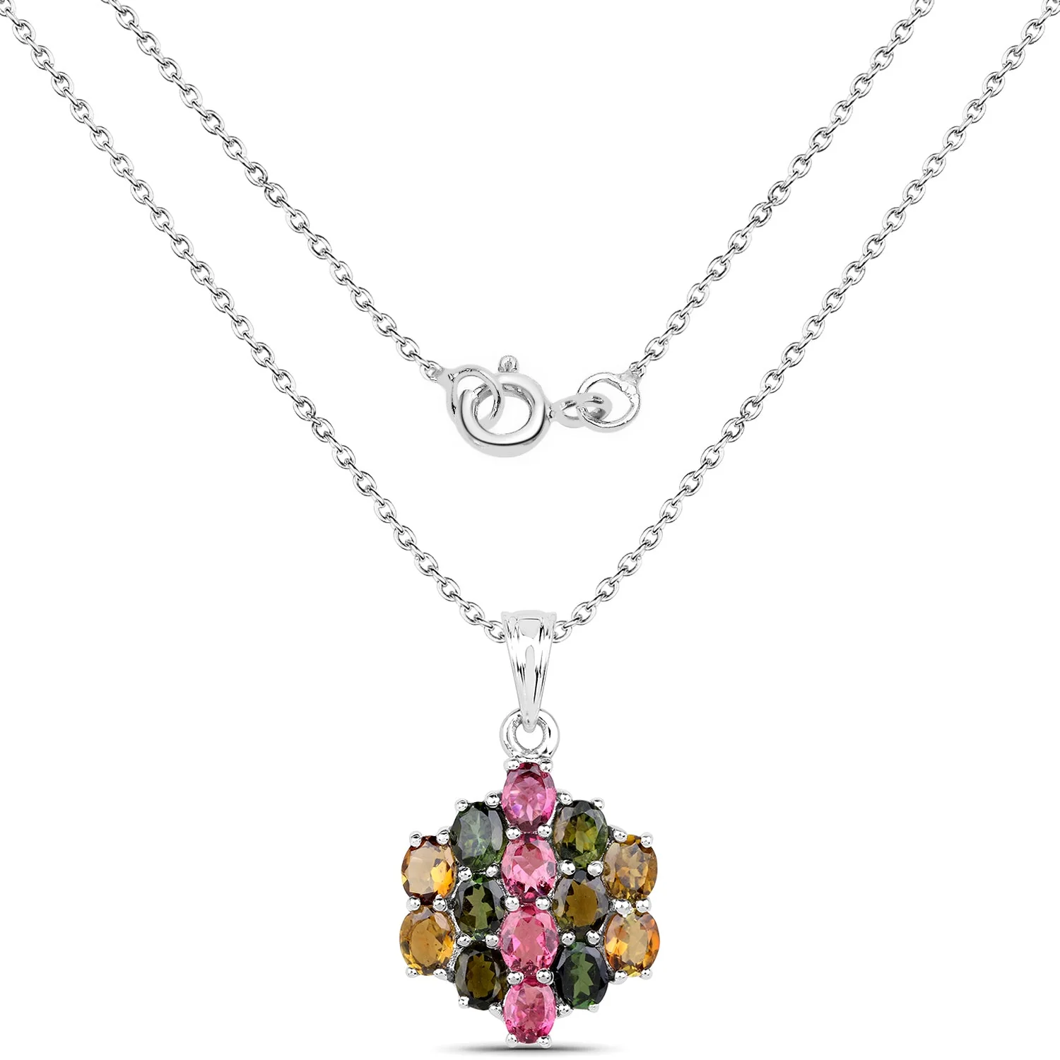 4.34 Carat Genuine Pink Tourmaline, Green Tourmaline & Brown Tourmaline .925 Sterling Silver Pendant - Image 2