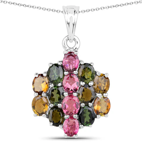 4.34 Carat Genuine Pink Tourmaline, Green Tourmaline & Brown Tourmaline .925 Sterling Silver Pendant - Image 3