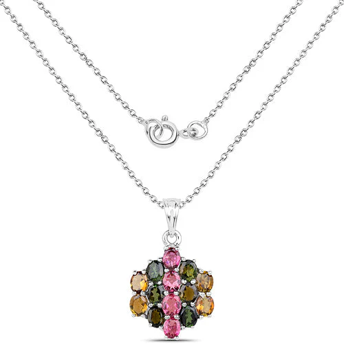 4.34 Carat Genuine Pink Tourmaline, Green Tourmaline & Brown Tourmaline .925 Sterling Silver Pendant - Image 4
