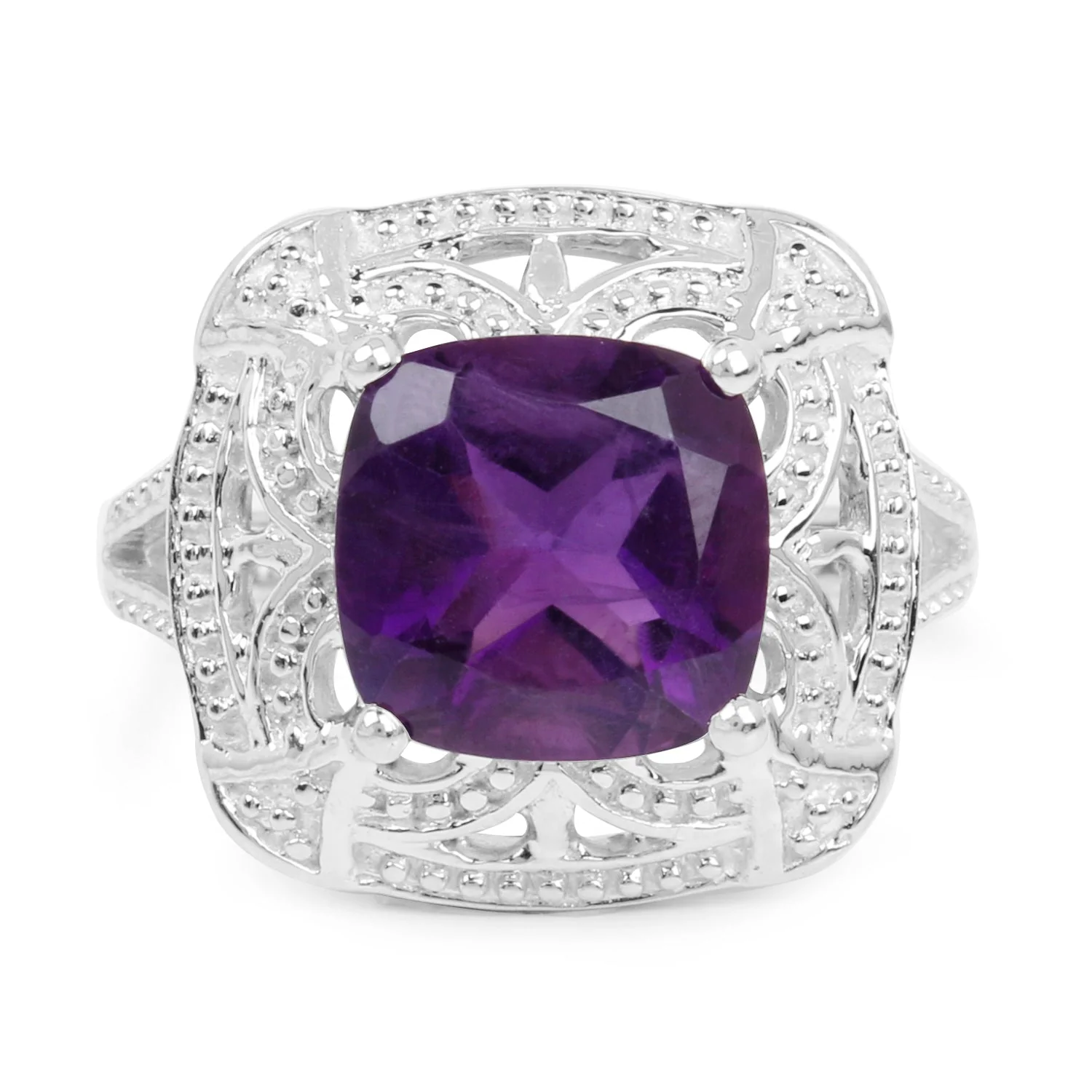 4.35 Carat Genuine Amethyst .925 Sterling Silver Ring - Image 3