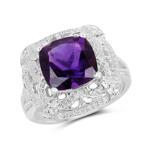 4.35 Carat Genuine Amethyst .925 Sterling Silver Ring - Image 4
