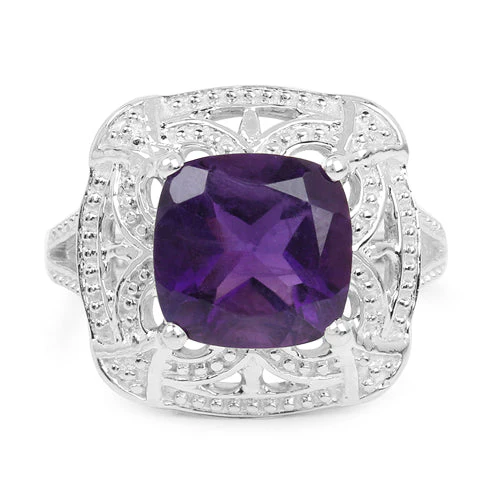 4.35 Carat Genuine Amethyst .925 Sterling Silver Ring - Image 6