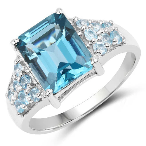 4.39 Carat Genuine London Blue Topaz and Swiss Blue Topaz .925 Sterling Silver Ring - Image 4