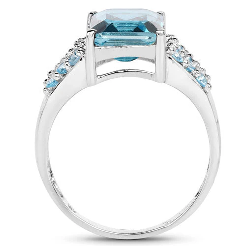 4.39 Carat Genuine London Blue Topaz and Swiss Blue Topaz .925 Sterling Silver Ring - Image 5