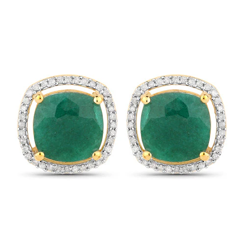 4.40 Carat Dyed Emerald and White Diamond .925 Sterling Silver Earrings - Image 2