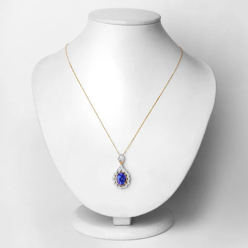 4.40 Carat Genuine Tanzanite and White Diamond 14K Yellow Gold Pendant - Image 2