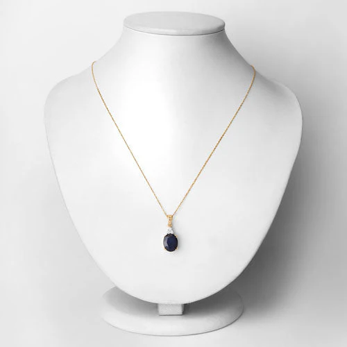 4.41 Carat Genuine Blue Sapphire and White Diamond 14K Yellow Gold Pendant - Image 2