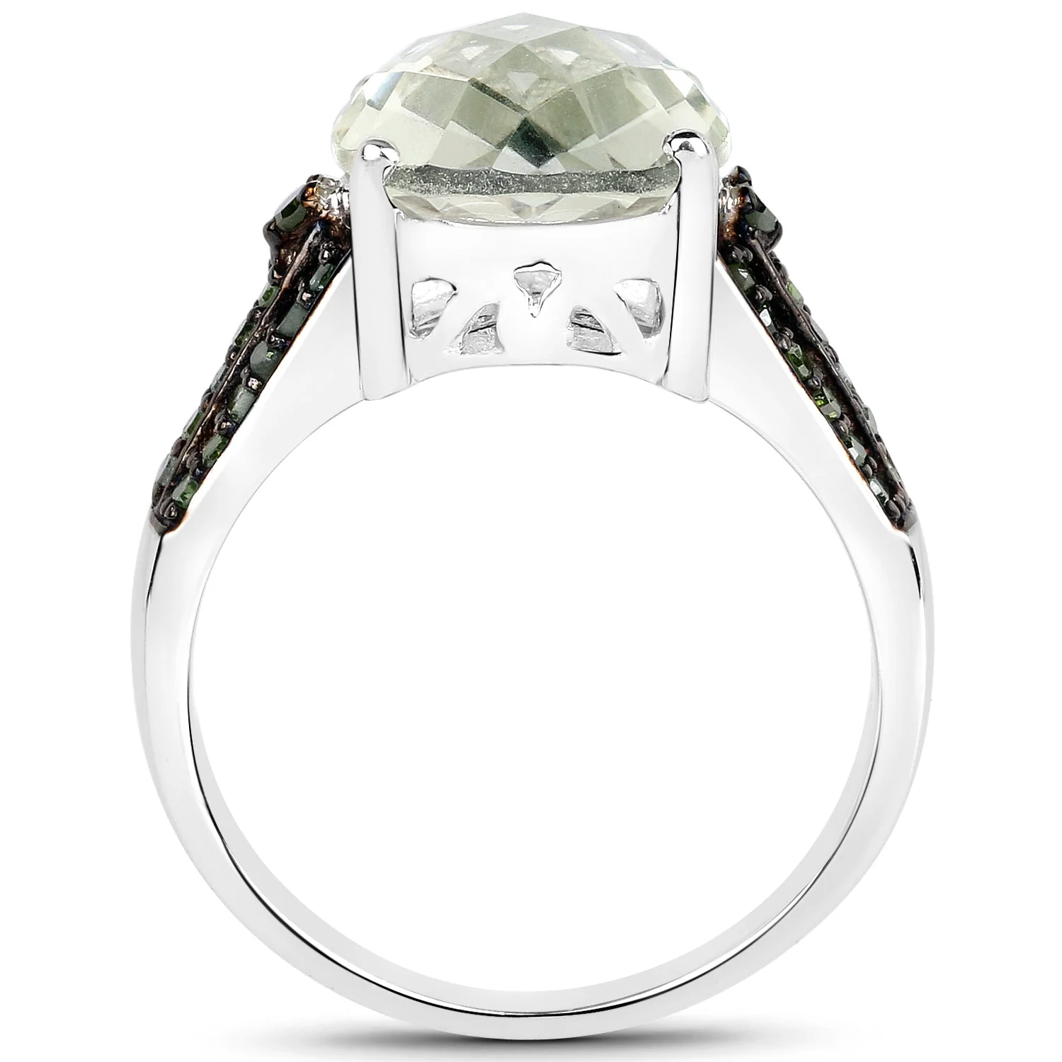 4.41 Carat Genuine Green Amethyst and Green Diamond .925 Sterling Silver Ring - Image 2