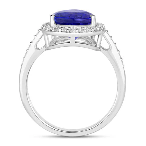 4.46 Carat Genuine Tanzanite and White Diamond 14K White Gold Ring - Image 2