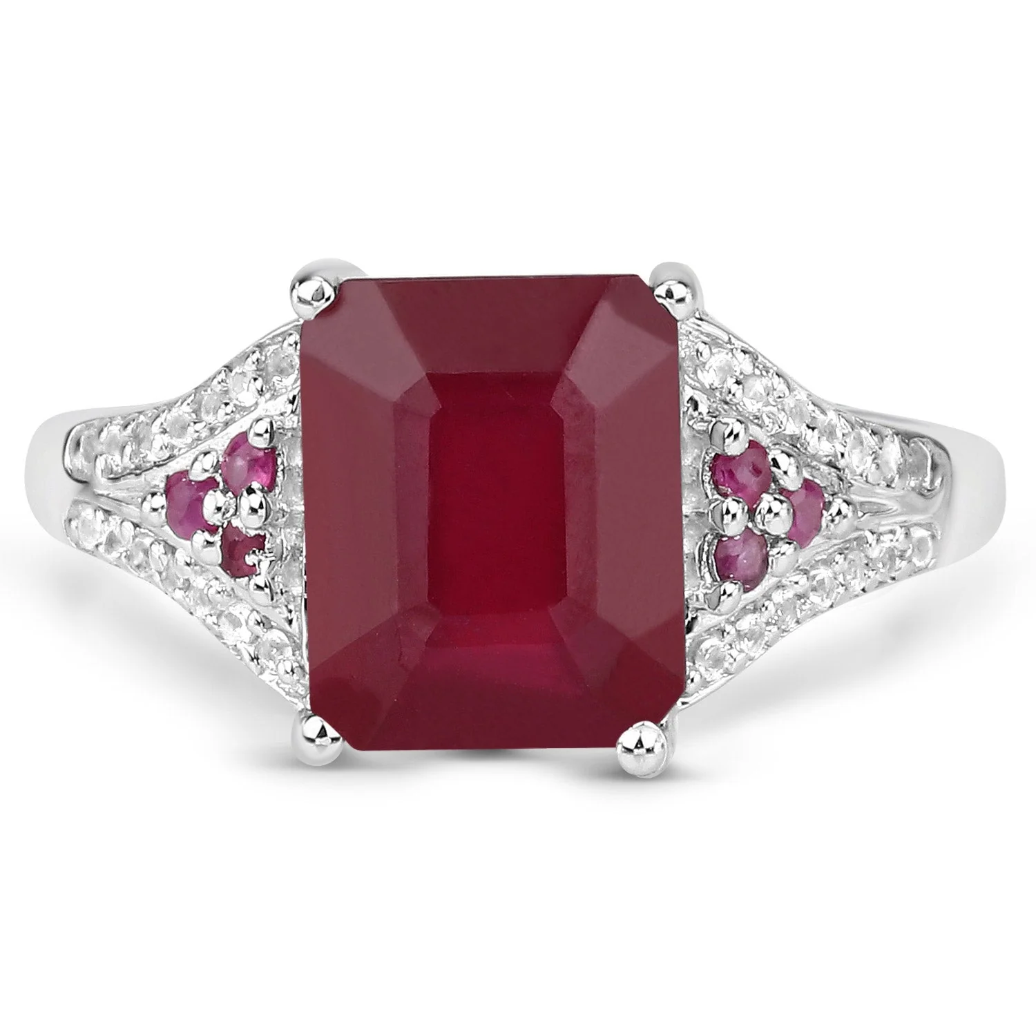 4.49 Carat Glass Filled Ruby and White Topaz .925 Sterling Silver Ring - Image 3