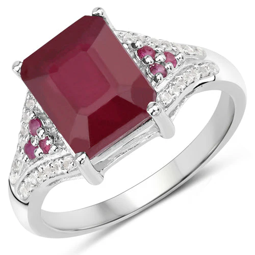 4.49 Carat Glass Filled Ruby and White Topaz .925 Sterling Silver Ring - Image 4