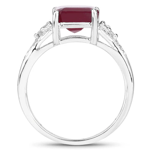 4.49 Carat Glass Filled Ruby and White Topaz .925 Sterling Silver Ring - Image 5