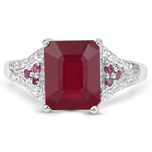 4.49 Carat Glass Filled Ruby and White Topaz .925 Sterling Silver Ring - Image 6