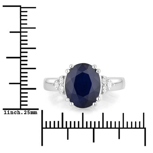 4.50 Carat Genuine Blue Sapphire and White Diamond 14K White Gold Ring - Image 3