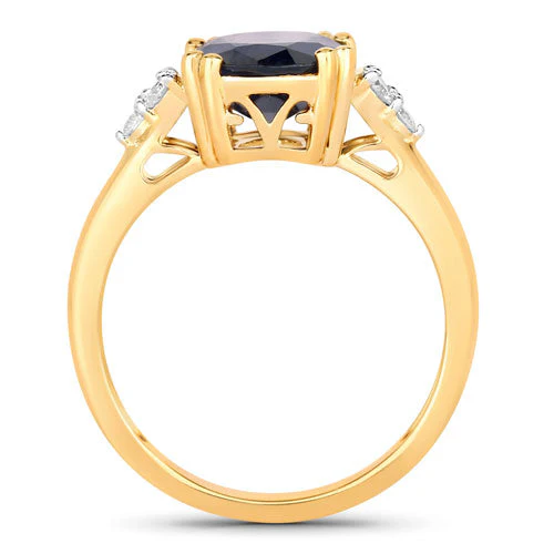 4.50 Carat Genuine Blue Sapphire and White Diamond 14K Yellow Gold Ring - Image 2