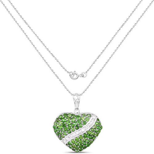4.51 Carat Genuine Chrome Diopside and White Topaz .925 Sterling Silver Pendant - Image 2
