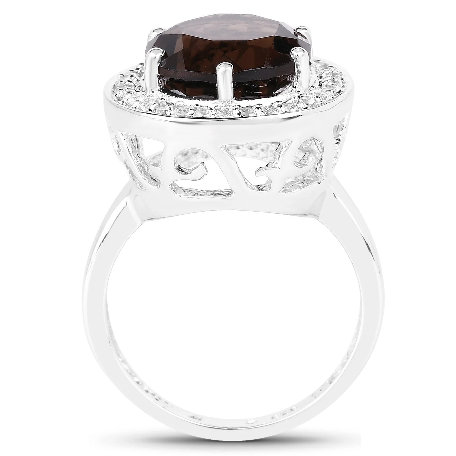 4.52 Carat Genuine Smoky Quartz and White Topaz .925 Sterling Silver Ring - Image 2