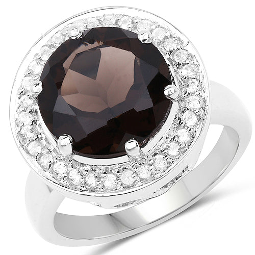 4.52 Carat Genuine Smoky Quartz and White Topaz .925 Sterling Silver Ring - Image 4