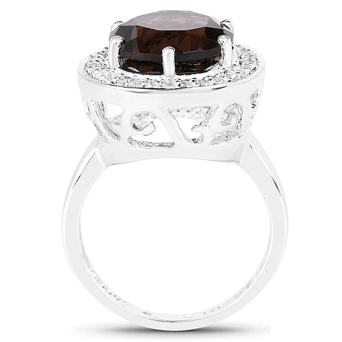 4.52 Carat Genuine Smoky Quartz and White Topaz .925 Sterling Silver Ring - Image 5