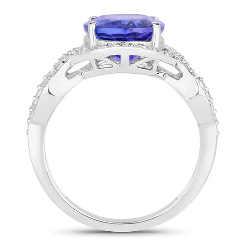 4.54 Carat Genuine Tanzanite and White Diamond 14K White Gold Ring - Image 2