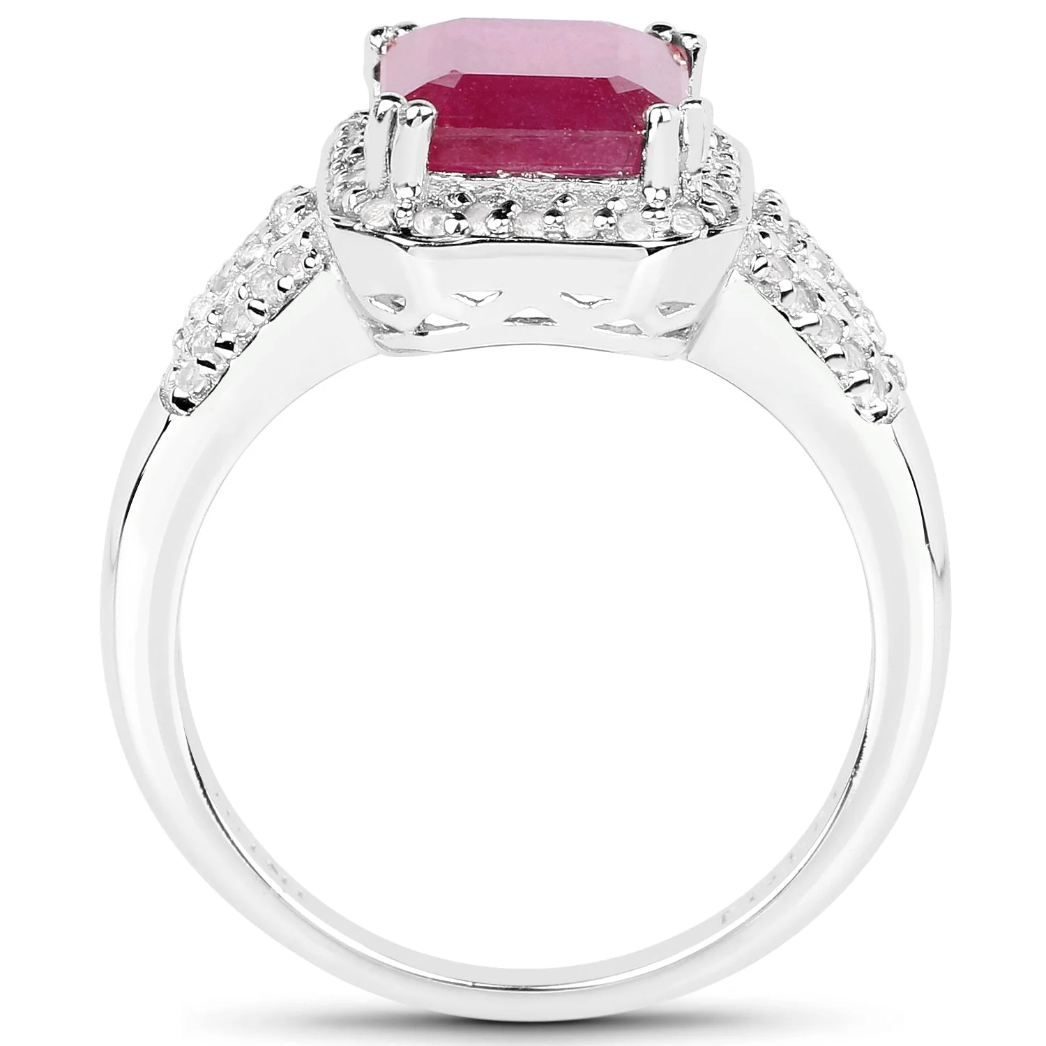 4.55 Carat Glass Filled Ruby and White Topaz .925 Sterling Silver Ring - Image 2