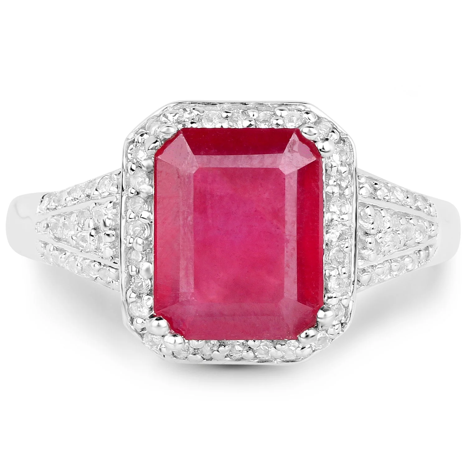 4.55 Carat Glass Filled Ruby and White Topaz .925 Sterling Silver Ring - Image 4