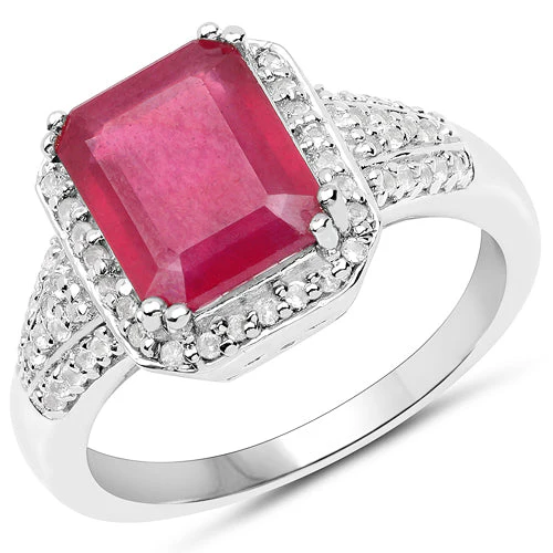 4.55 Carat Glass Filled Ruby and White Topaz .925 Sterling Silver Ring - Image 5