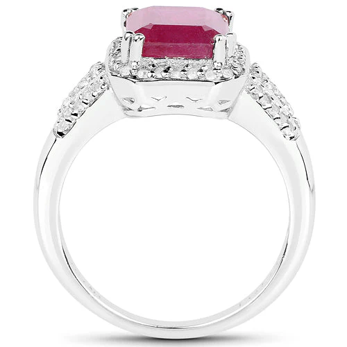 4.55 Carat Glass Filled Ruby and White Topaz .925 Sterling Silver Ring - Image 6