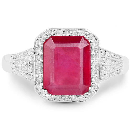 4.55 Carat Glass Filled Ruby and White Topaz .925 Sterling Silver Ring - Image 8