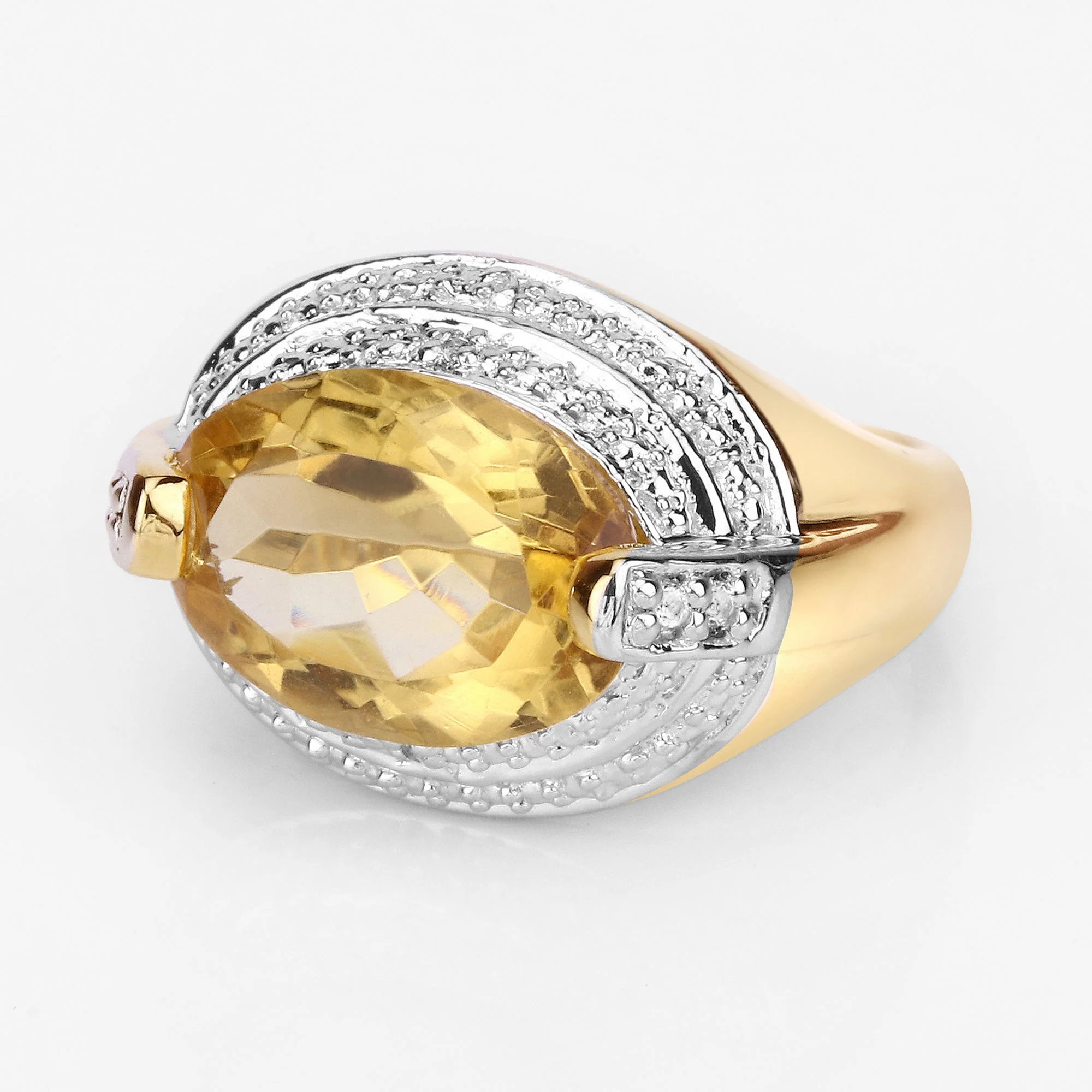 4.56 Carat Genuine Citrine and White Diamond .925 Sterling Silver Ring - Image 4