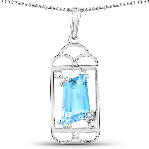 4.57 Carat Genuine Swiss Blue Topaz & White Topaz .925 Sterling Silver Pendant - Image 4