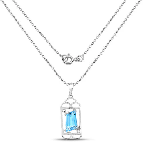 4.57 Carat Genuine Swiss Blue Topaz & White Topaz .925 Sterling Silver Pendant - Image 5